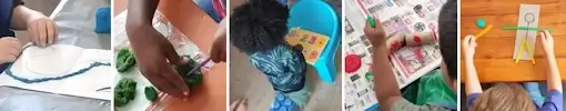 Children learning by playing with crafts